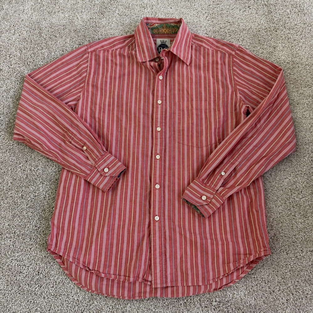 R&G Shirt Mens Medium Red Striped Long Sleeve Button Up Casual Woven Pocket